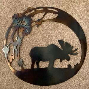 Laser Cut Metal Moose & Pinecones Round Rustic Wall Decor
